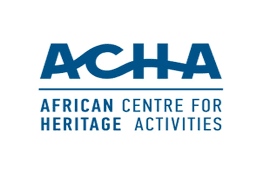 ACHA - African Centre for Heritage Activities logo. The logo is in blue font. The top of the logo says "ACHA", followed by a line. Below the line it says "African Centre for Heritage Activities"